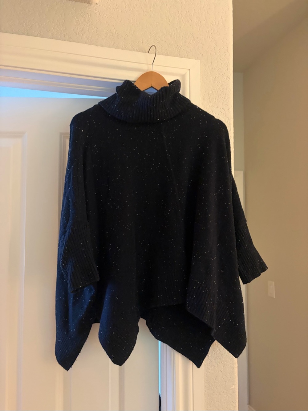 Navy Turtleneck Sparkle Poncho Sweater